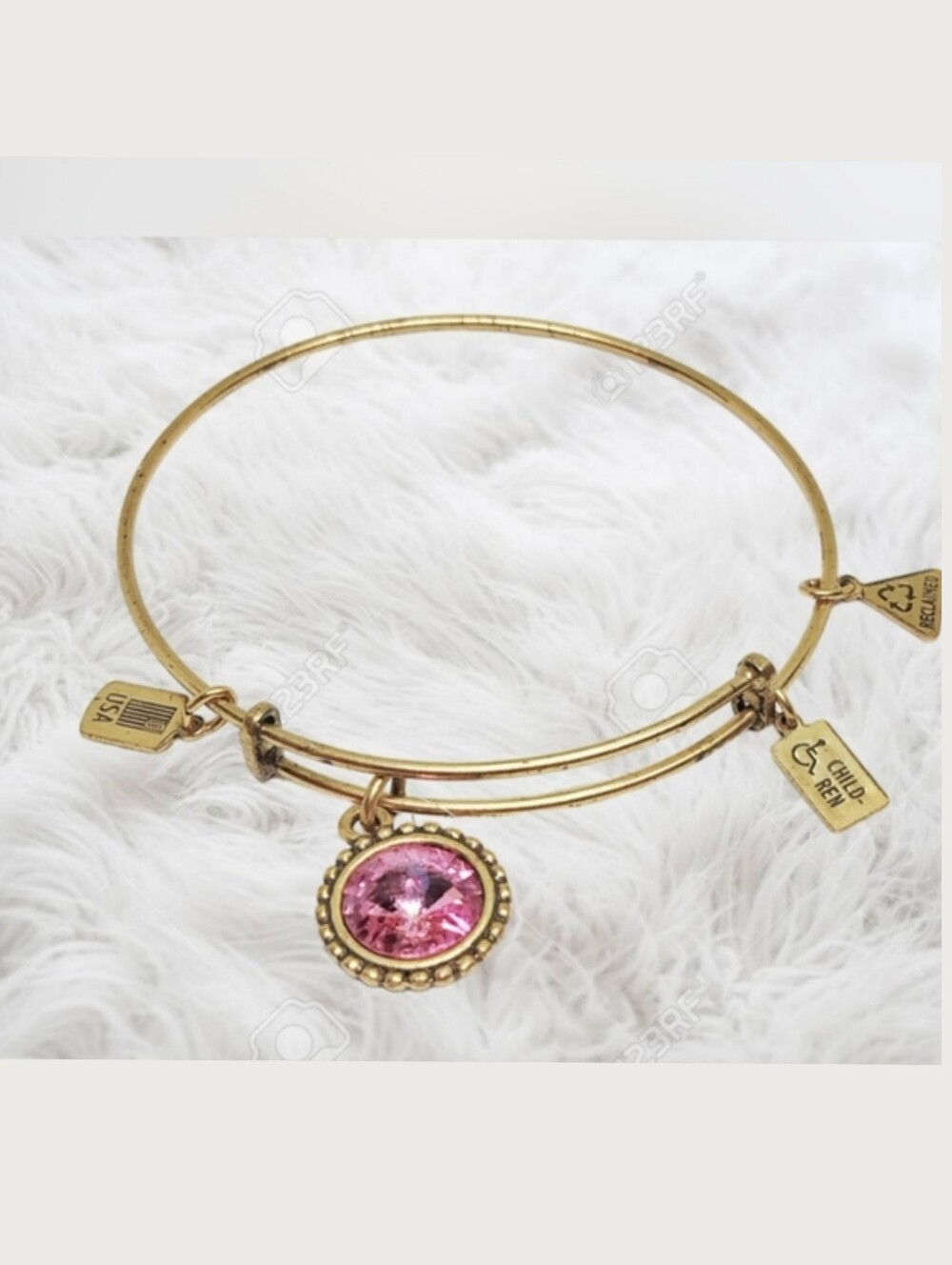 Alex and Ani October Color Code Rose Bangle Bracelet Shiny Gold